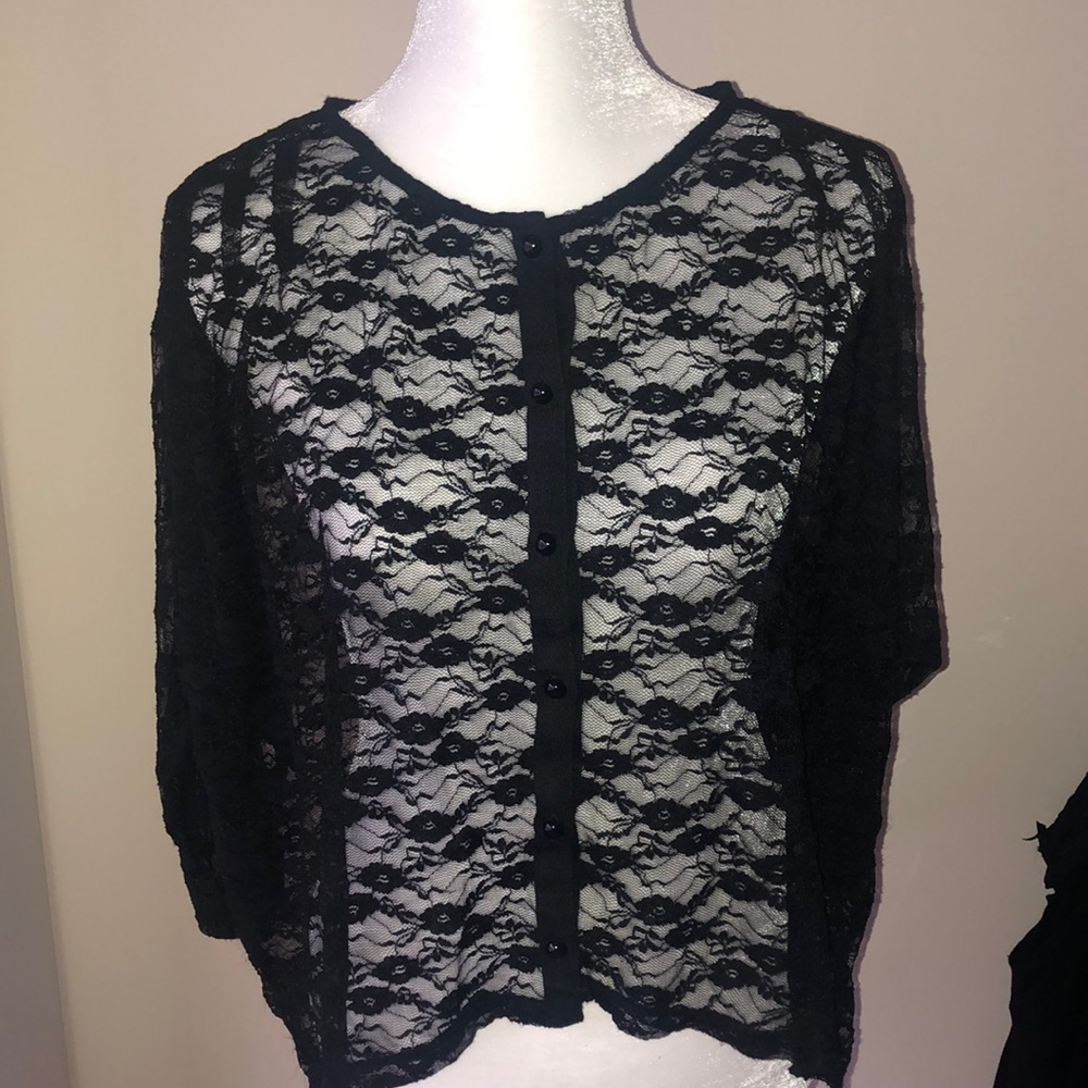 Chloe K black lace shirt size L